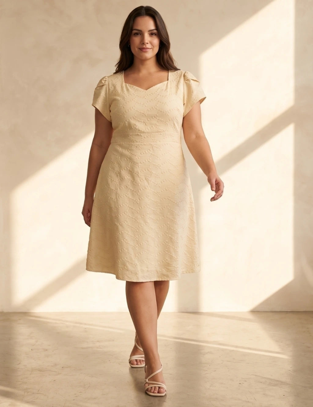 Vestido Curto Bordado Decote Princesa Amarelo