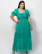 Vestido Longo Chiffon Pipoquinha Verde