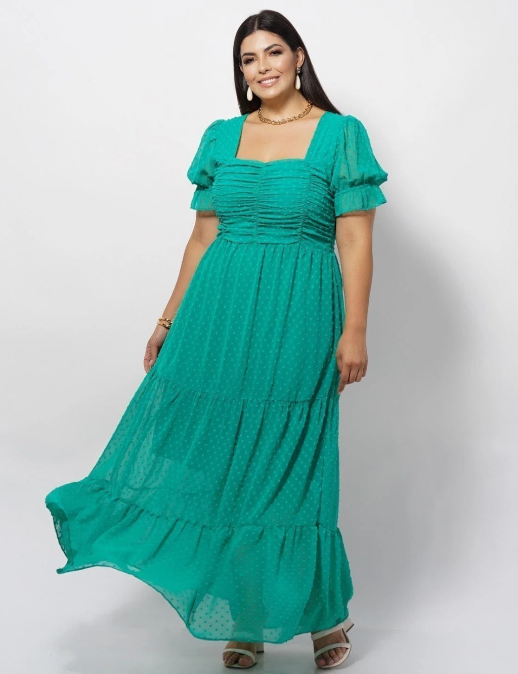 Vestido Longo Chiffon Pipoquinha Verde