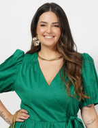 Vestido Longo Tricoline Liso Envelope Verde