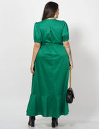 Vestido Longo Tricoline Liso Envelope Verde