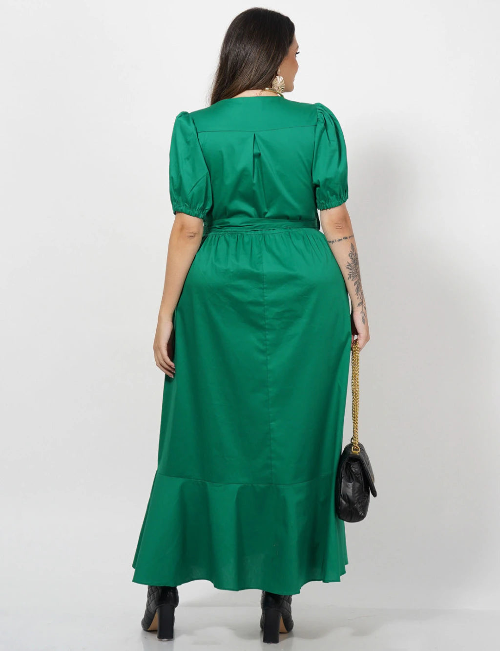 Vestido Longo Tricoline Liso Envelope Verde