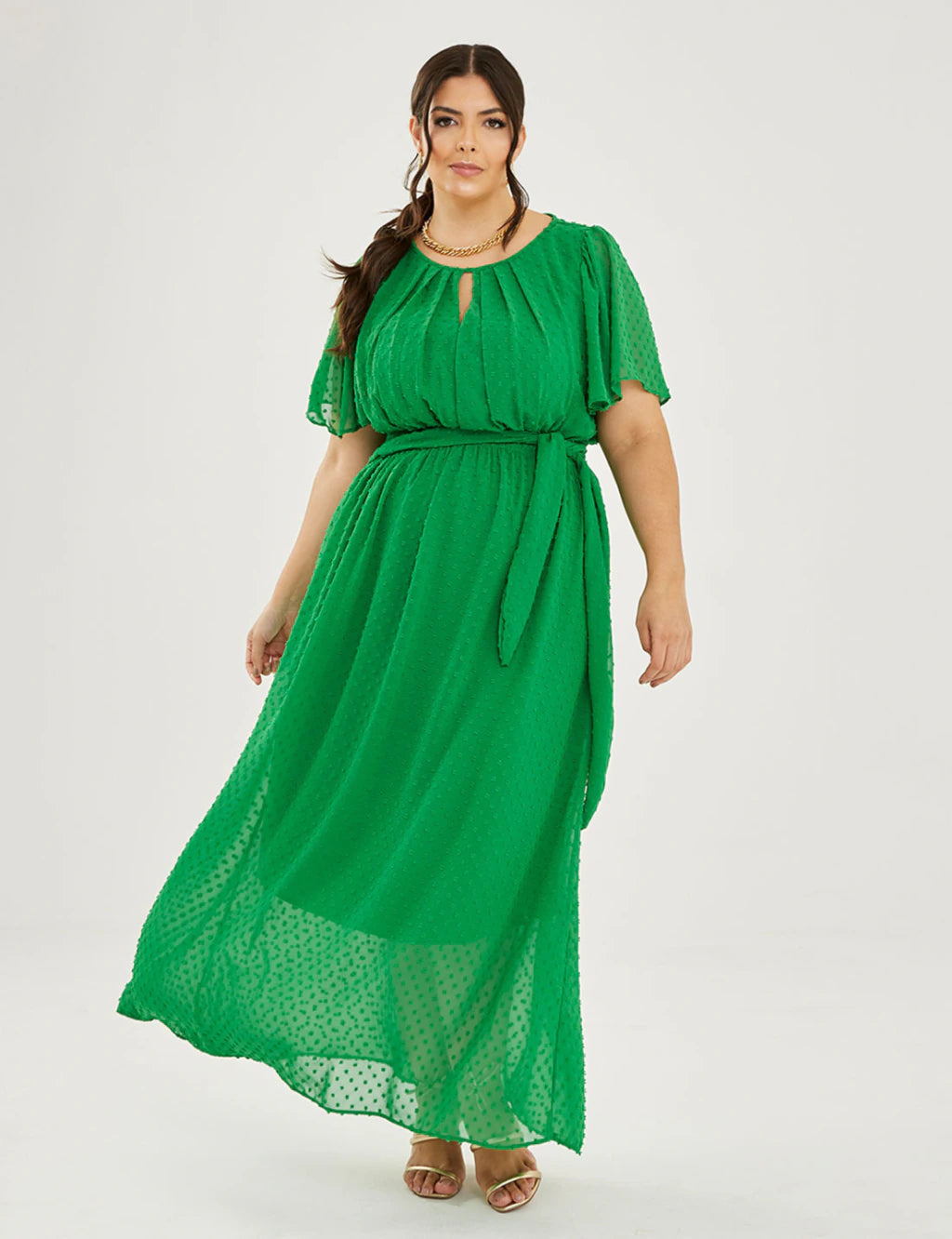 Vestido Longo Chiffon Decote Gota Verde