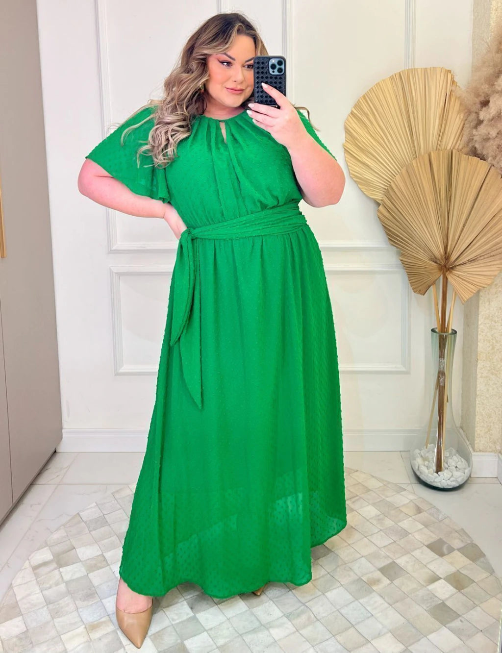 Vestido Longo Chiffon Decote Gota Verde