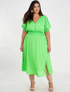 Vestido Midi Crepe Frente Fendas Verde
