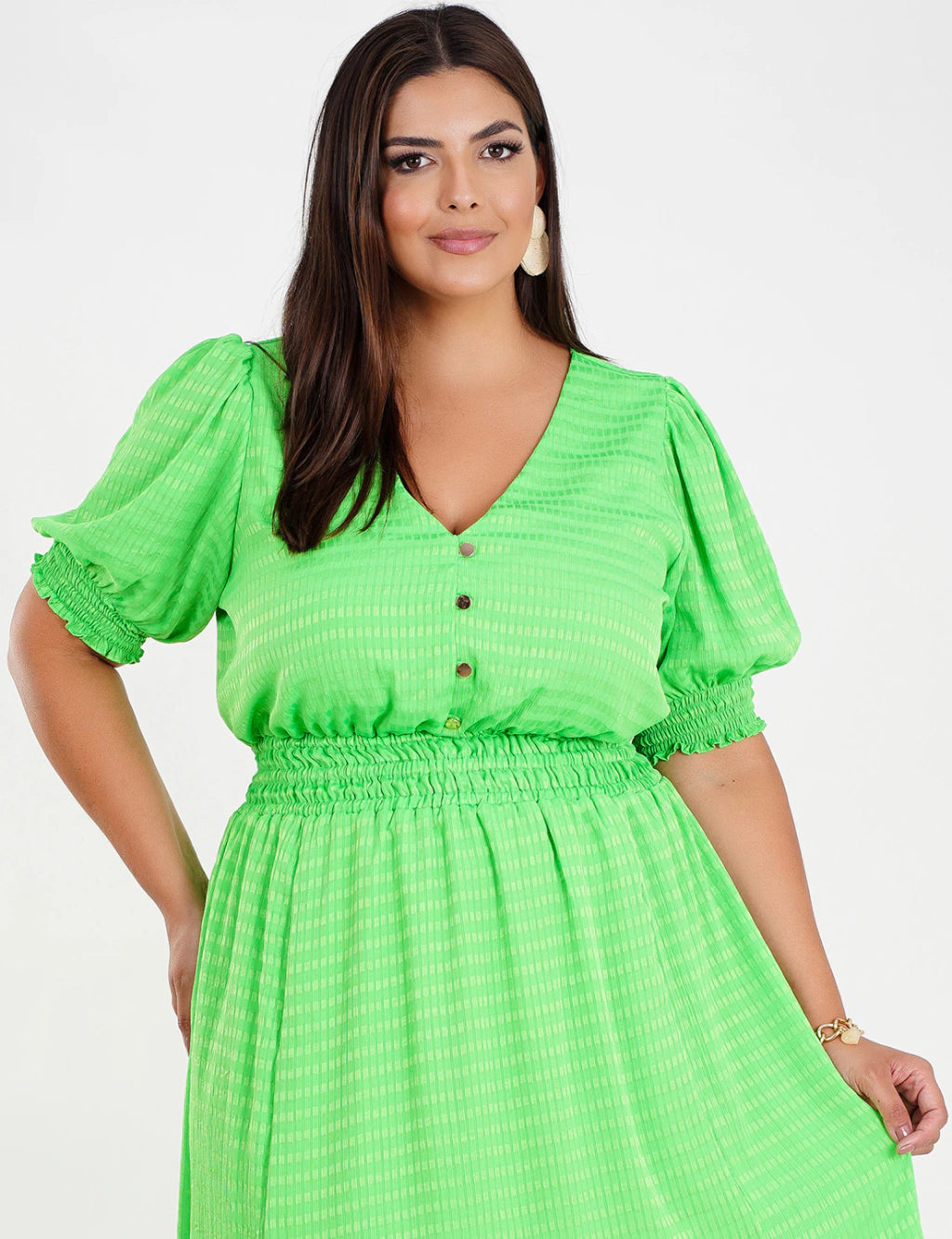 Vestido Midi Crepe Frente Fendas Verde