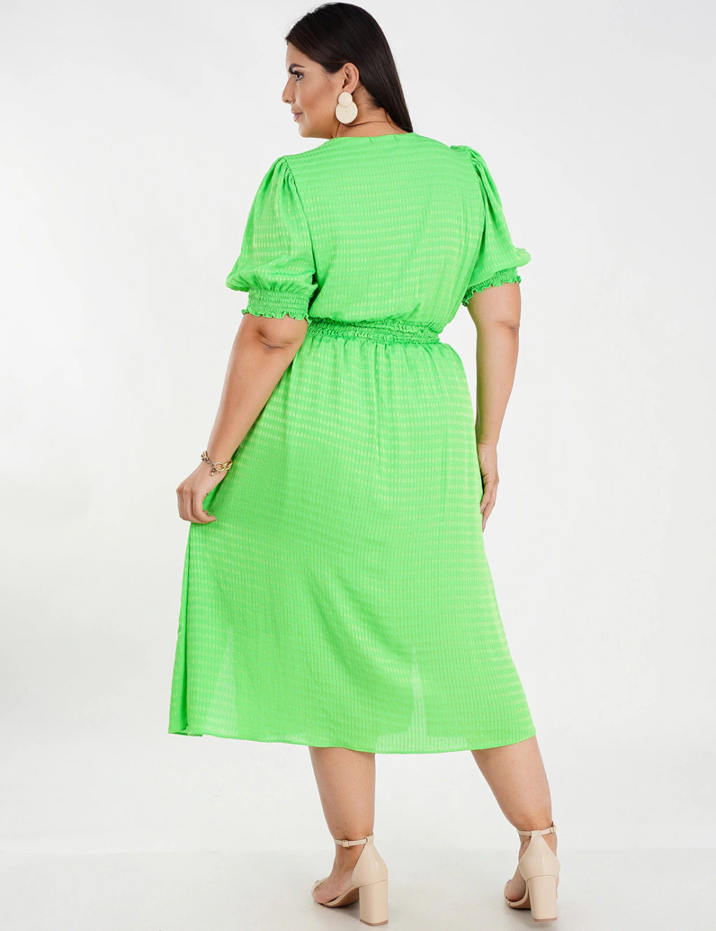 Vestido Midi Crepe Frente Fendas Verde