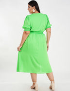 Vestido Midi Crepe Frente Fendas Verde