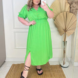 Vestido Midi Crepe Frente Fendas Verde