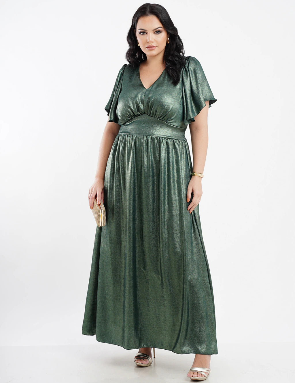 Vestido Longo Crepe Dunas Foil Verde
