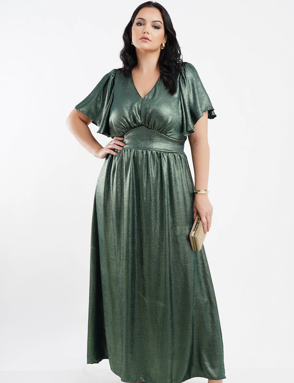 Vestido Longo Crepe Dunas Foil Verde