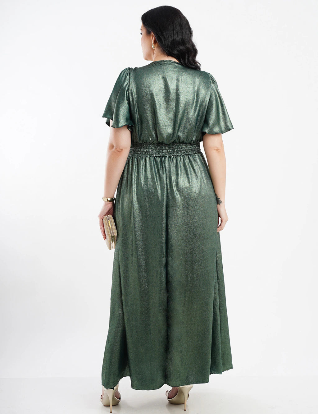 Vestido Longo Crepe Dunas Foil Verde