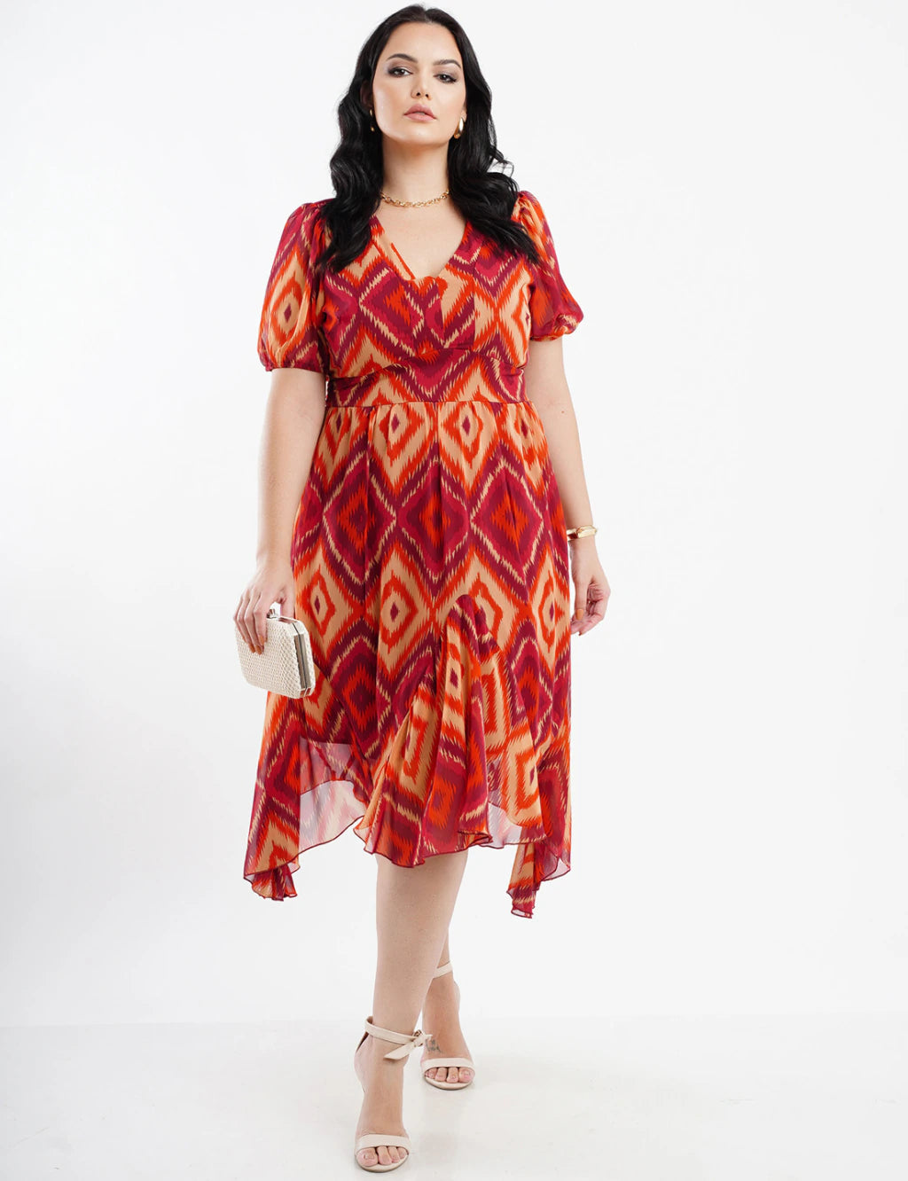 Vestido Midi Chiffon Barra Assimetrica Vinho