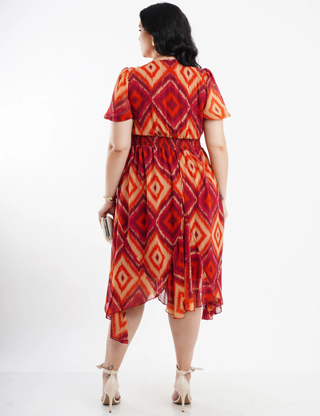 Vestido Midi Chiffon Barra Assimetrica Vinho