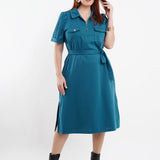 Vestido Midi Pontoroma Liso Bolsos Musgo