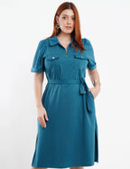 Vestido Midi Pontoroma Liso Bolsos Musgo