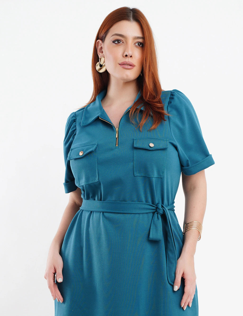 Vestido Midi Pontoroma Liso Bolsos Musgo