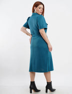 Vestido Midi Pontoroma Liso Bolsos Musgo