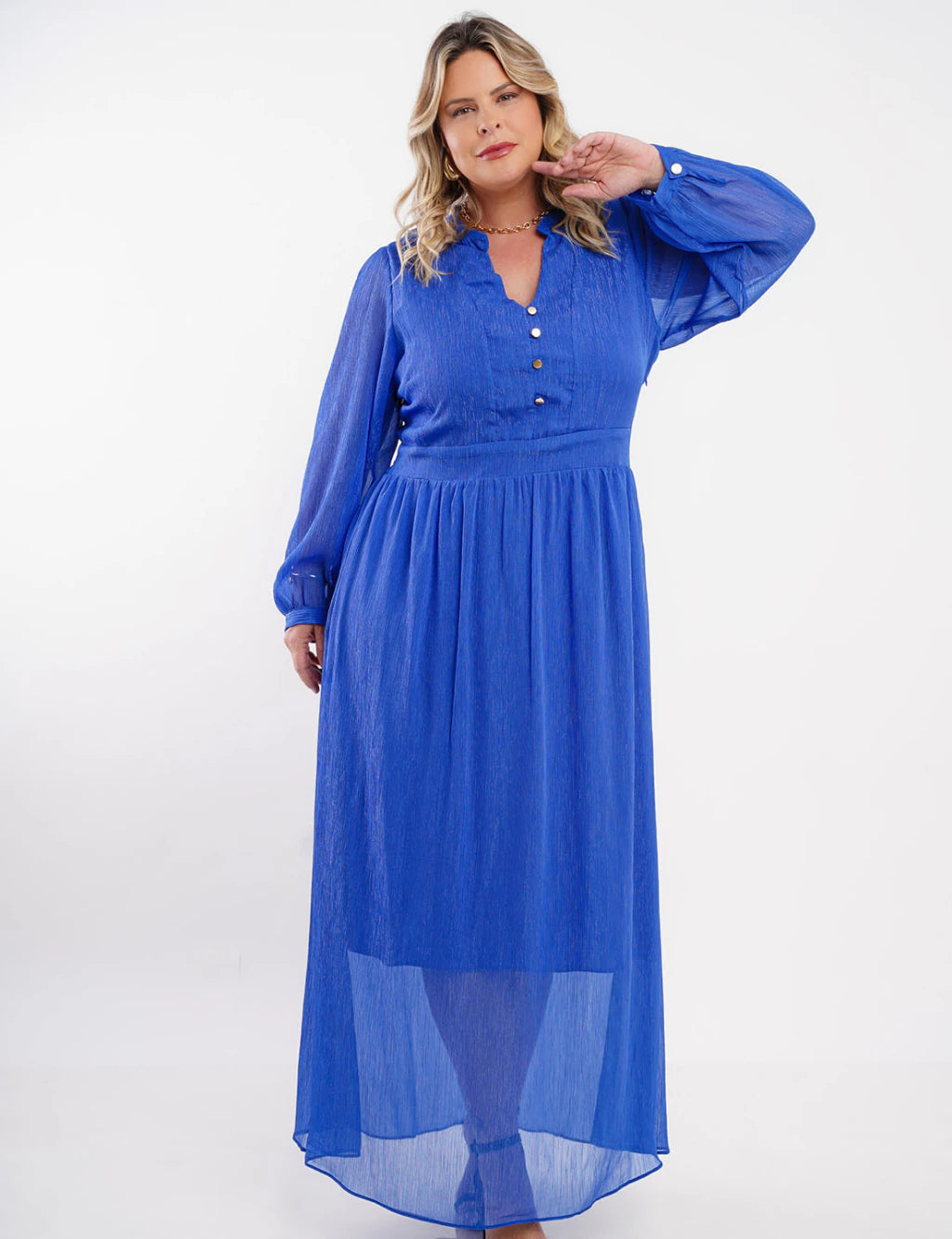 Vestido Longo Chiffon Yoryu Lurex Azul