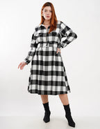 Vestido Midi Flanelado Com Zíper Metal Preto
