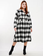 Vestido Midi Flanelado Com Zíper Metal Preto