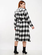 Vestido Midi Flanelado Com Zíper Metal Preto