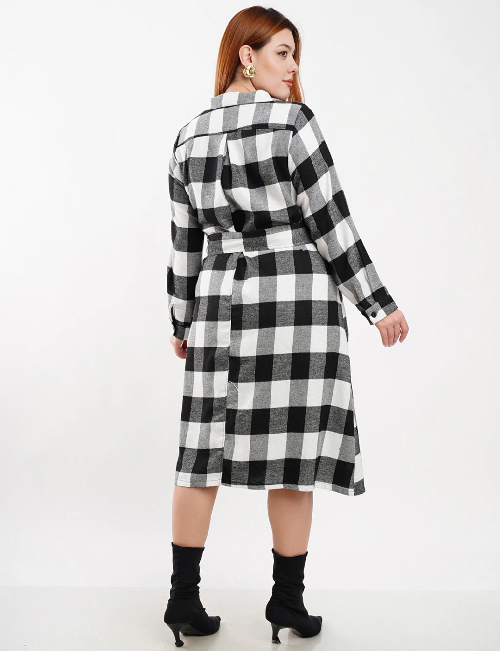 Vestido Midi Flanelado Com Zíper Metal Preto