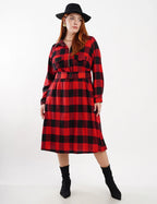 Vestido Midi Flanelado Com Zíper Metal Vermelho