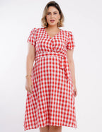 Vestido Midi Limem Xadrez Com Faixa Vermelho