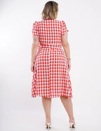 Vestido Midi Limem Xadrez Com Faixa Vermelho