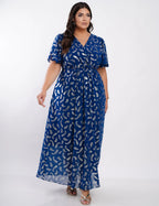 Vestido Longo Chiffon Com Foil Dropeado Marinho