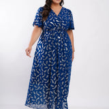 Vestido Longo Chiffon Com Foil Dropeado Marinho