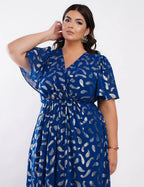 Vestido Longo Chiffon Com Foil Dropeado Marinho