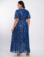 Vestido Longo Chiffon Com Foil Dropeado Marinho