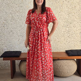 Vestido Longo Chiffon Com Foil Dropeado Telha