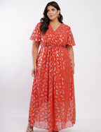 Vestido Longo Chiffon Com Foil Dropeado Telha