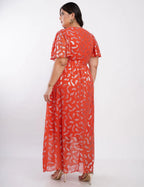 Vestido Longo Chiffon Com Foil Dropeado Telha