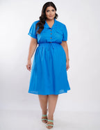 Vestido Curto Cambraia Cintura Com Elástico Azul