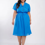 Vestido Curto Cambraia Cintura Com Elástico Azul