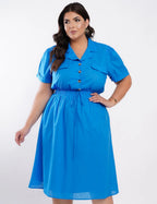 Vestido Curto Cambraia Cintura Com Elástico Azul