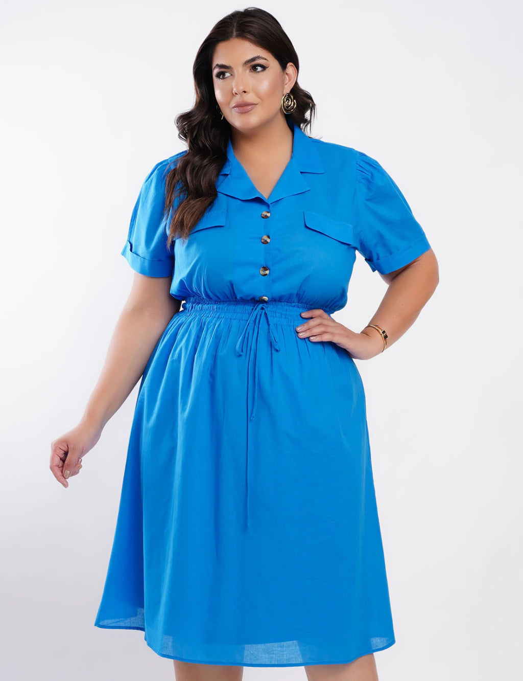 Vestido Curto Cambraia Cintura Com Elástico Azul