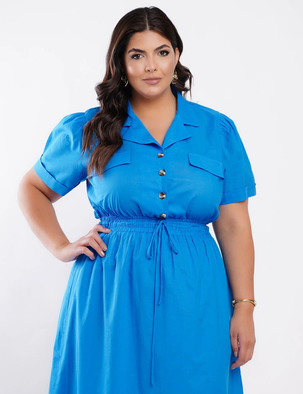 Vestido Curto Cambraia Cintura Com Elástico Azul