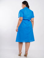 Vestido Curto Cambraia Cintura Com Elástico Azul