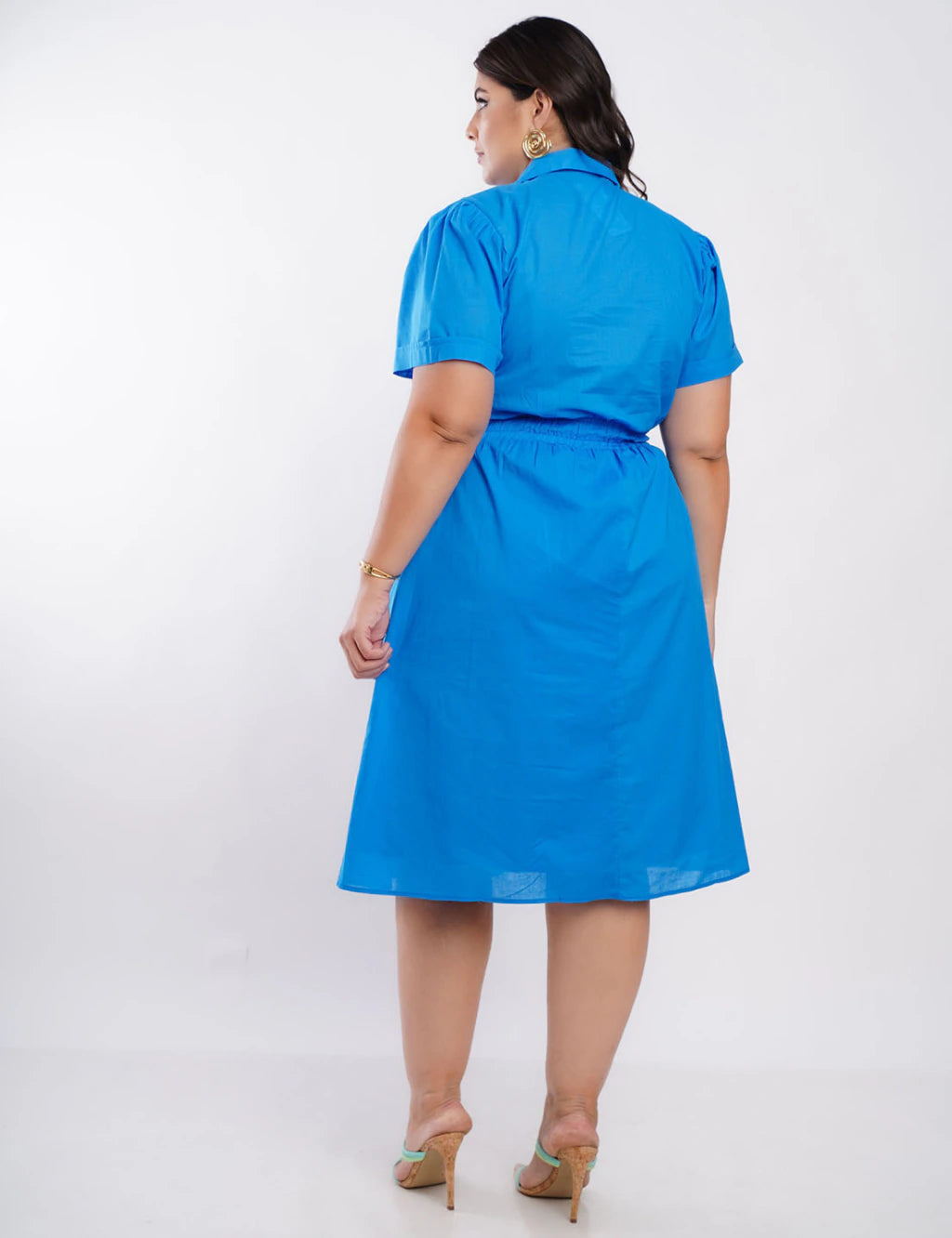 Vestido Curto Cambraia Cintura Com Elástico Azul