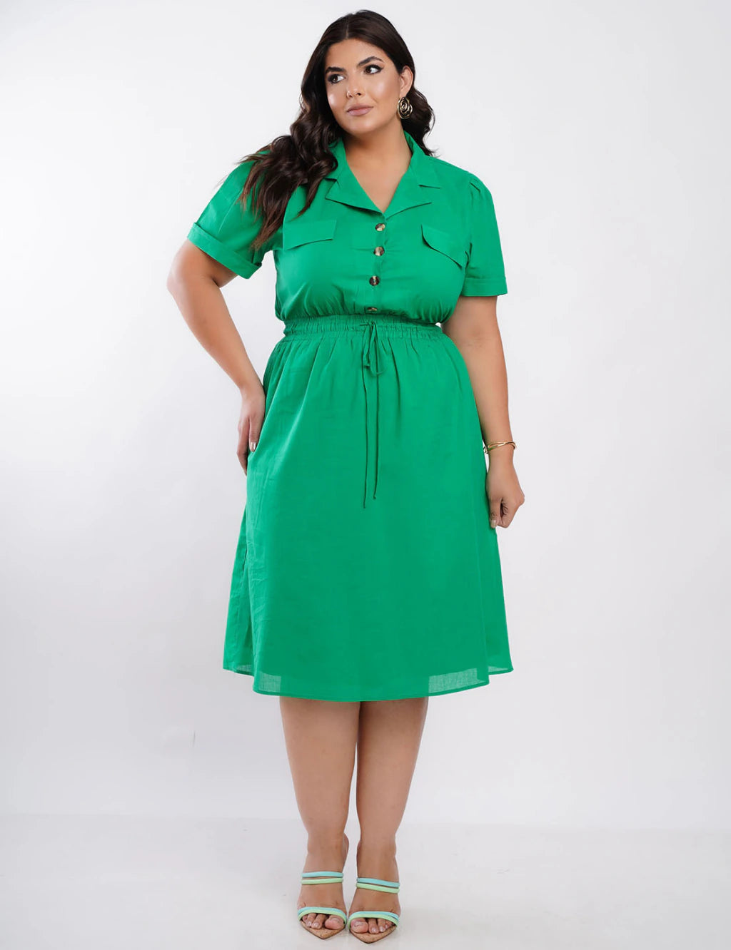Vestido Curto Cambraia Cintura Com Elástico Verde