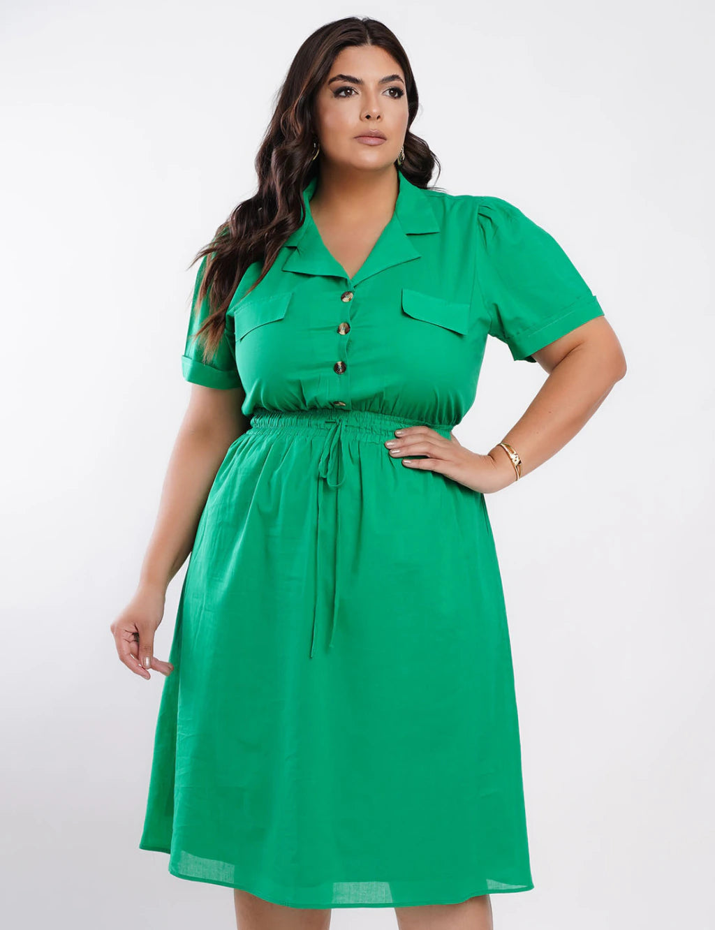 Vestido Curto Cambraia Cintura Com Elástico Verde