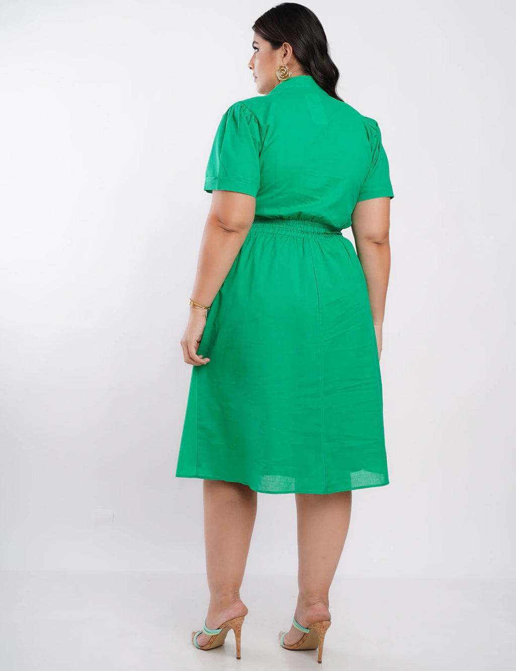 Vestido Curto Cambraia Cintura Com Elástico Verde