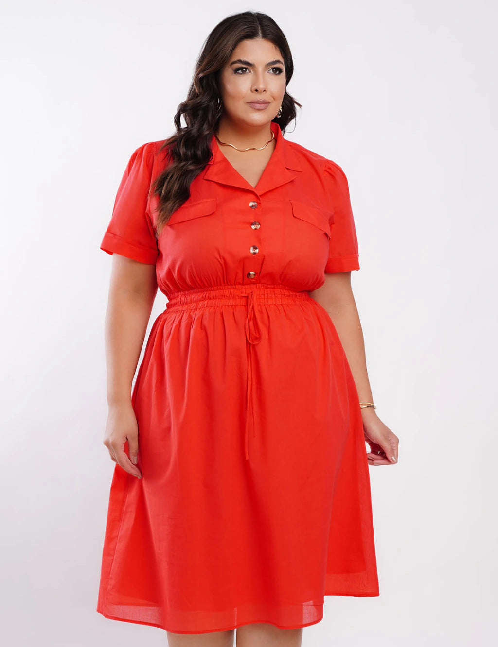 Vestido Curto Cambraia Cintura Com Elástico Vermelho