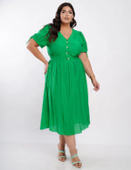 Vestido Midi Poliviscose Com Botão Metal Verde