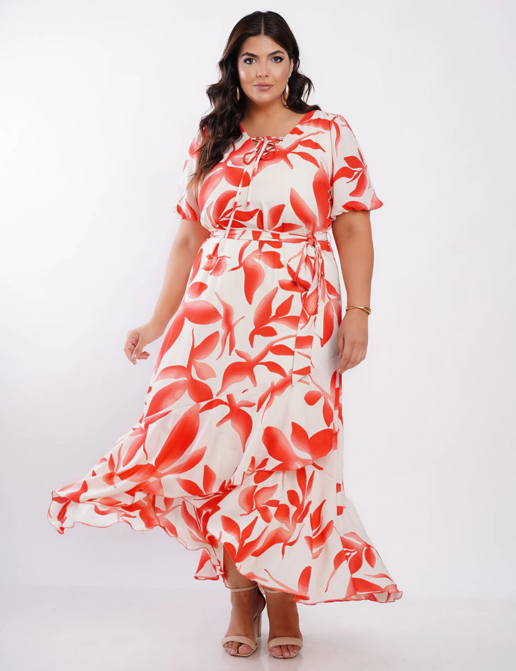 Vestido Longo Crepe Com Faixa Vermelho